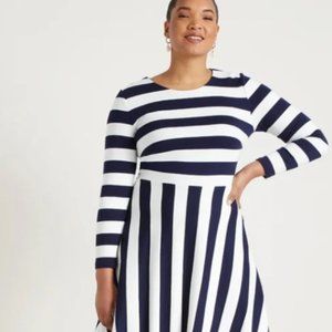 Eloquii Black and White Striped Fit and Flare Dress | NWT